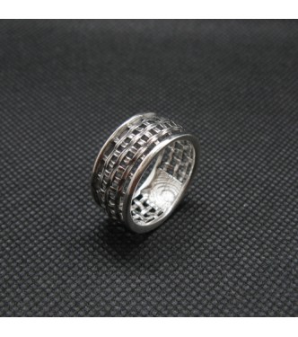 R002031 Sterling Silver Ring 10mm Wide Patterned Band Genuine Solid Hallmarked 925